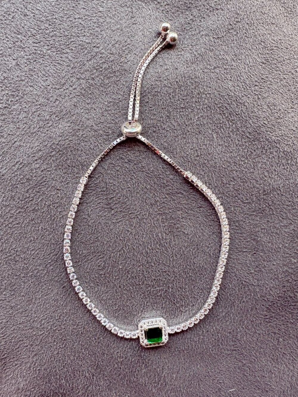 Silver Bracelet with Green and Clear Stones